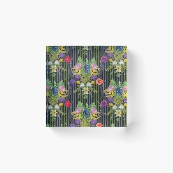 Item preview, Spring Flower & Wide Foliage Arrangement on Green Stripes designed and sold by Digitalmyth's Designs.