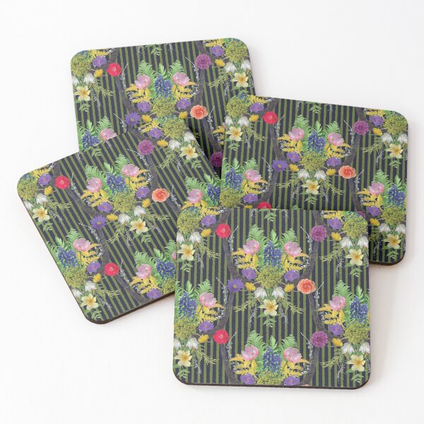 Item preview, Spring Flower & Wide Foliage Arrangement on Green Stripes designed and sold by Digitalmyth's Designs.