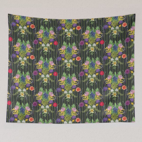 Item preview, Spring Flower & Wide Foliage Arrangement on Green Stripes designed and sold by Digitalmyth's Designs.
