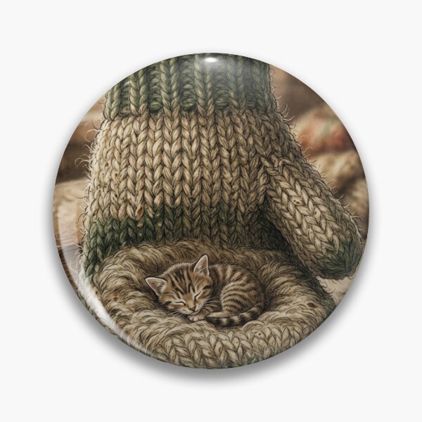 Item preview, Tiny Kitten Snuggled in a Giant Wool Mitten Miniature Illustration designed and sold by DuckOddity.