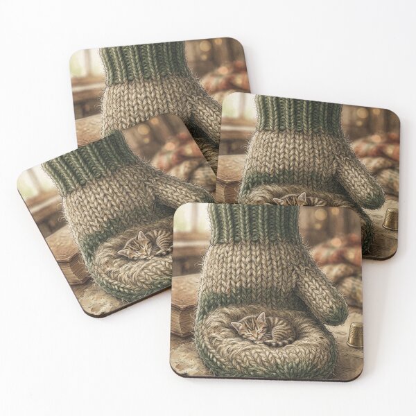 Item preview, Tiny Kitten Snuggled in a Giant Wool Mitten Miniature Illustration designed and sold by DuckOddity.