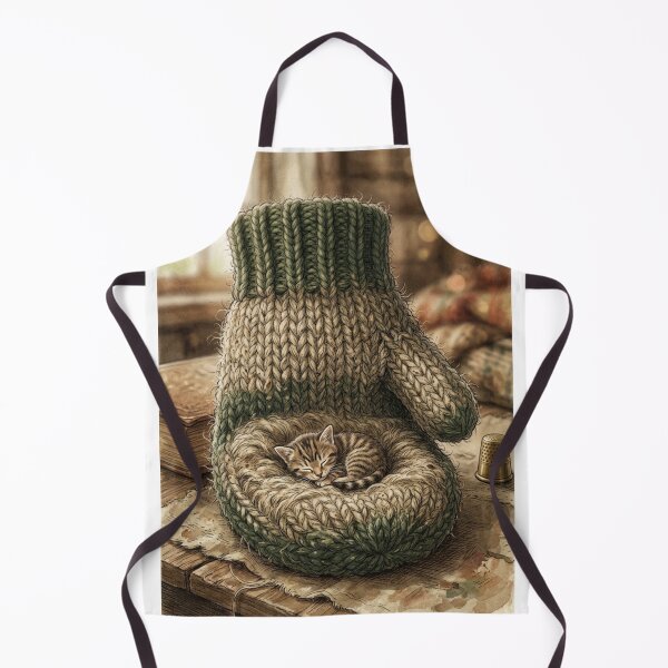 Item preview, Tiny Kitten Snuggled in a Giant Wool Mitten Miniature Illustration designed and sold by DuckOddity.