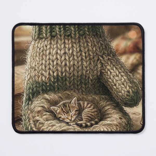 Item preview, Tiny Kitten Snuggled in a Giant Wool Mitten Miniature Illustration designed and sold by DuckOddity.