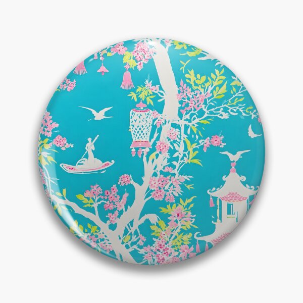 Item preview, Preppy chinoiserie garden in turquoise, pink and lime green designed and sold by SophieClimaArt.