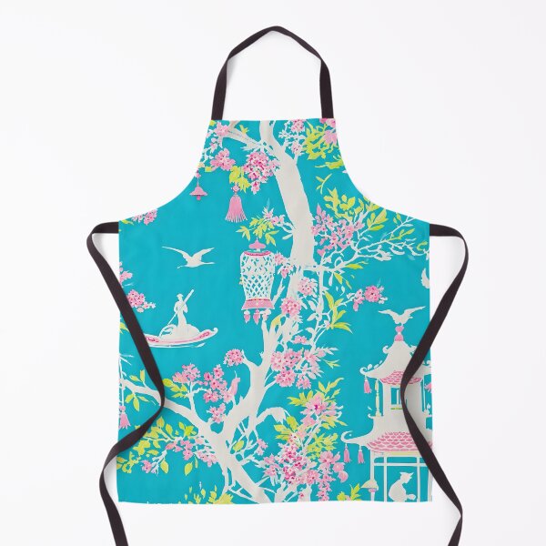 Item preview, Preppy chinoiserie garden in turquoise, pink and lime green designed and sold by SophieClimaArt.