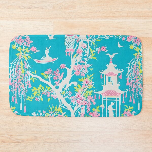 Item preview, Preppy chinoiserie garden in turquoise, pink and lime green designed and sold by SophieClimaArt.