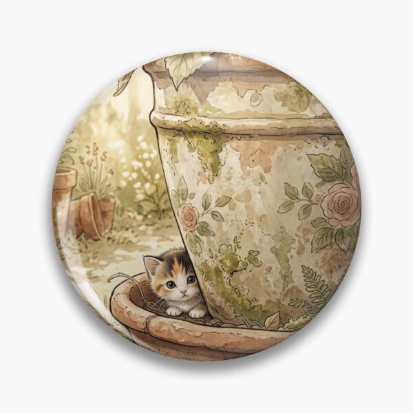 Item preview, Tiny Kitten Peeking from a Giant Flower Pot Miniature Illustration designed and sold by DuckOddity.