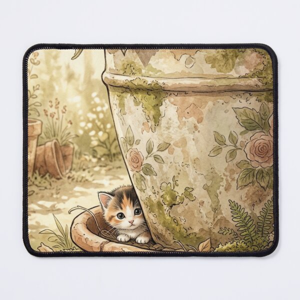 Item preview, Tiny Kitten Peeking from a Giant Flower Pot Miniature Illustration designed and sold by DuckOddity.