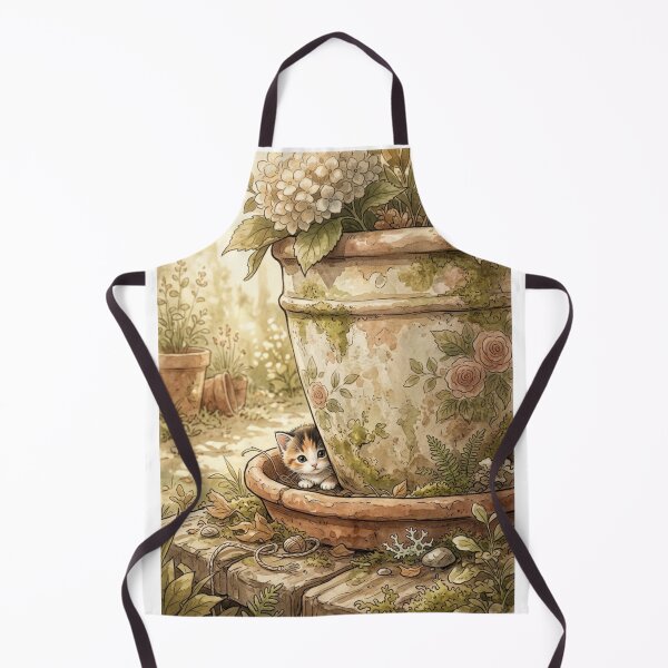 Item preview, Tiny Kitten Peeking from a Giant Flower Pot Miniature Illustration designed and sold by DuckOddity.