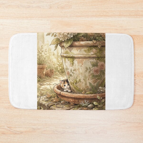 Item preview, Tiny Kitten Peeking from a Giant Flower Pot Miniature Illustration designed and sold by DuckOddity.