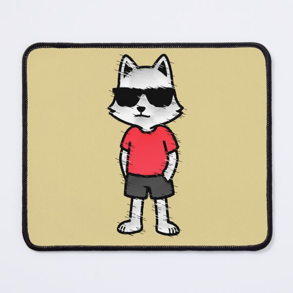 Item preview, Cool Gray Cat in Black Glasses and Red T-Shirt Chibi designed and sold by AstronautMerch.