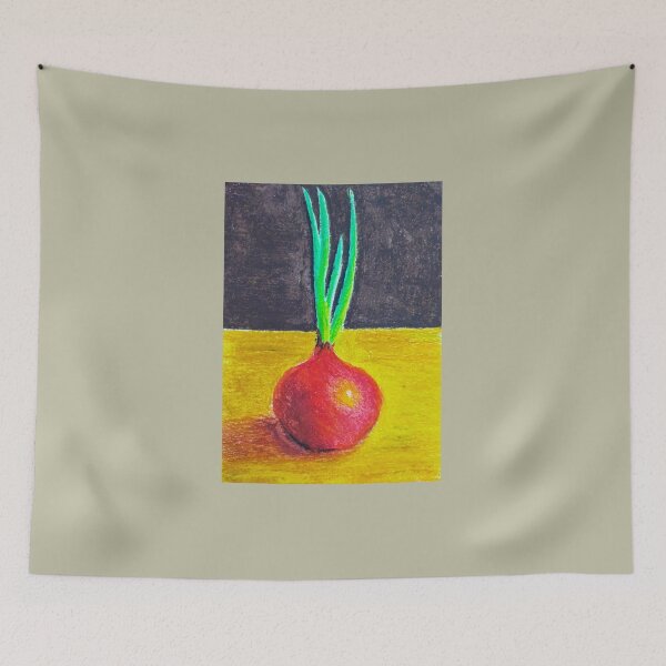 Item preview, Red Onion with Green Sprouts Oil Pastel Art designed and sold by Sky-99.