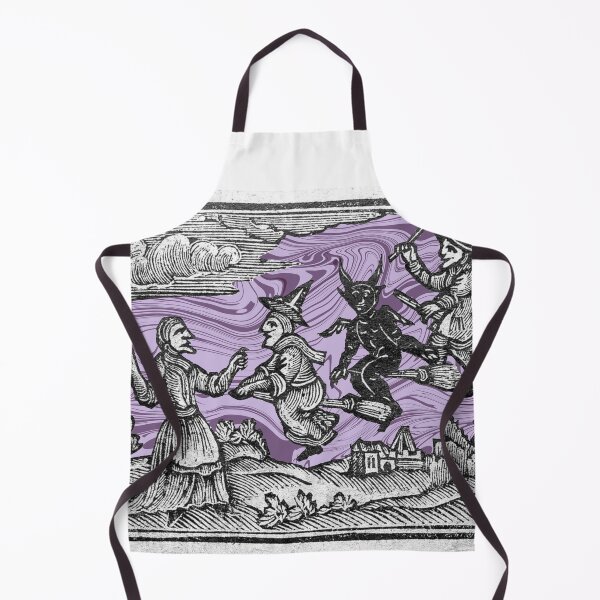Item preview, Witches on Broomsticks - Antique Woodcut Art Print with Swirling Purple Marble Sky designed and sold by footnotes-club.