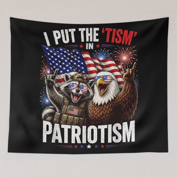 Item preview, I Put The Tism In Patriotism Funny Raccoon Eagle Tactical T-Shirt designed and sold by DuneHaicna.