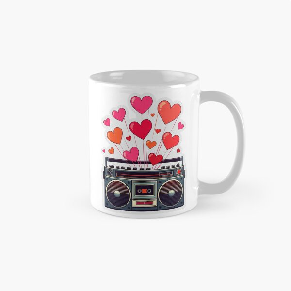 Item preview, Vintage Black Boombox Sticker with Exploding Pink Hearts Graphic designed and sold by GeekStickerLab.