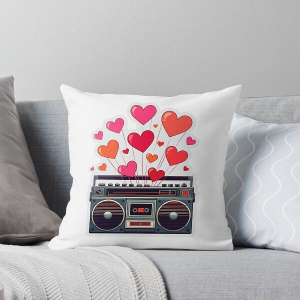 Item preview, Vintage Black Boombox Sticker with Exploding Pink Hearts Graphic designed and sold by GeekStickerLab.