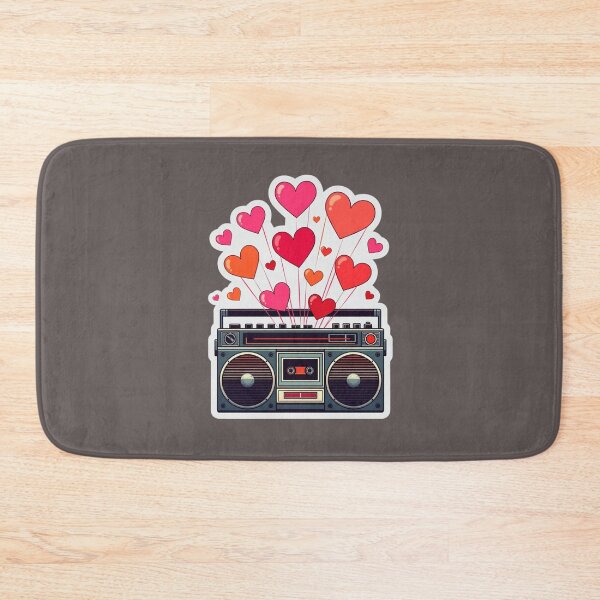 Item preview, Vintage Black Boombox Sticker with Exploding Pink Hearts Graphic designed and sold by GeekStickerLab.