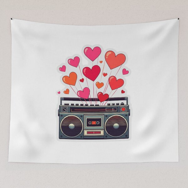 Item preview, Vintage Black Boombox Sticker with Exploding Pink Hearts Graphic designed and sold by GeekStickerLab.