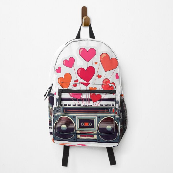 Item preview, Vintage Black Boombox Sticker with Exploding Pink Hearts Graphic designed and sold by GeekStickerLab.