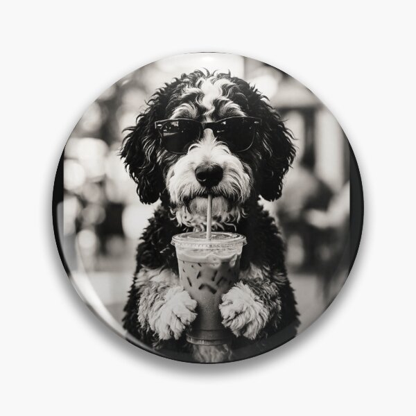 Item preview, Funny Dog Wearing Sunglasses Drinking Iced Coffee Black And White Graphic T-Shirt designed and sold by DuneHaicna.