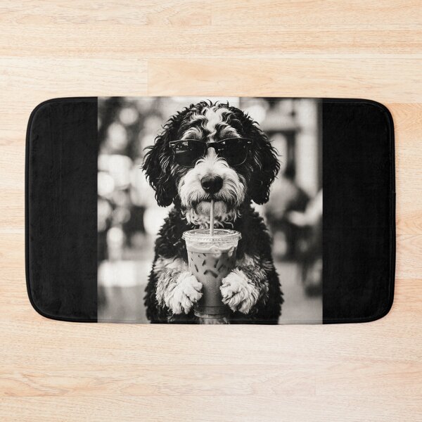 Item preview, Funny Dog Wearing Sunglasses Drinking Iced Coffee Black And White Graphic T-Shirt designed and sold by DuneHaicna.