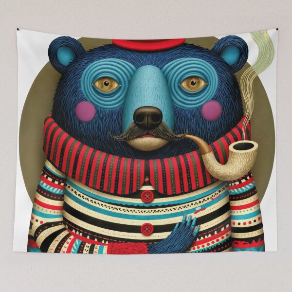 Item preview, T-Shirt - Sticker - Gentleman Bear – Whimsical Pipe & Stripes designed and sold by ForeverPrintsOK.