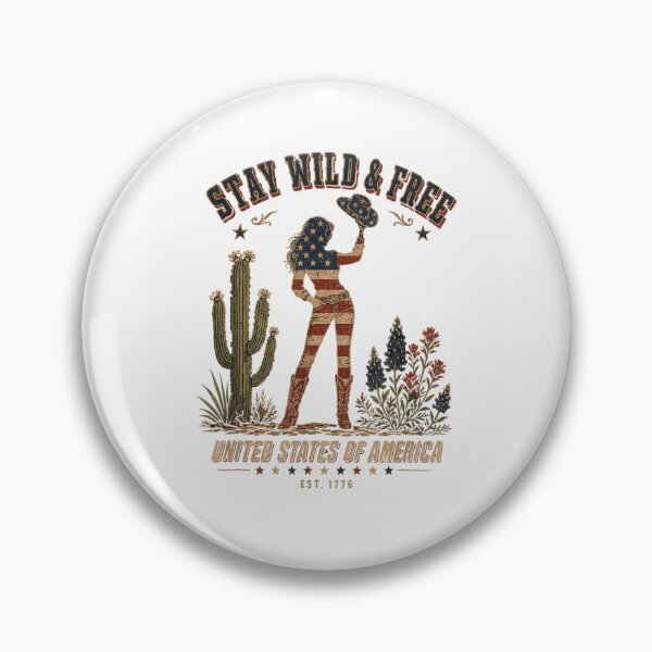 Item preview, Stay Wild And Free USA Patriotic Cowgirl Silhouette Country Western Cactus T-Shirt designed and sold by DuneHaicna.
