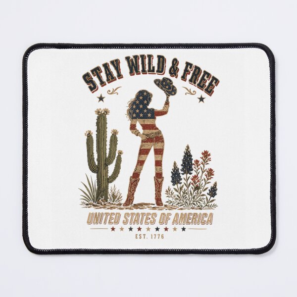 Item preview, Stay Wild And Free USA Patriotic Cowgirl Silhouette Country Western Cactus T-Shirt designed and sold by DuneHaicna.