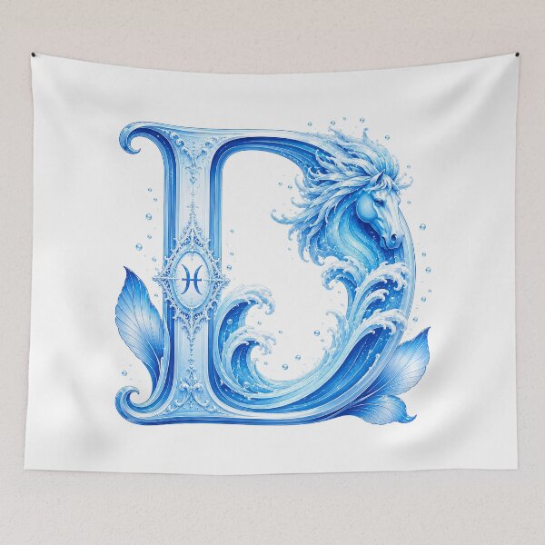 Item preview, Aqua Equus Horse-Pisces Letter D designed and sold by BlissBlvdShop.