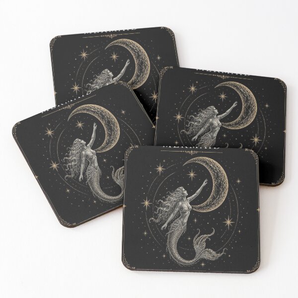 Item preview, Mermaid Moon Stars Dark Academia Engraving designed and sold by SunnyDesign82.