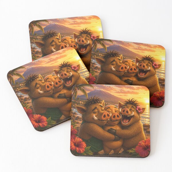 Item preview, The Big Hug — Three Wild Boar Friends Reunited at Sunset  designed and sold by CanaryVibesArt.