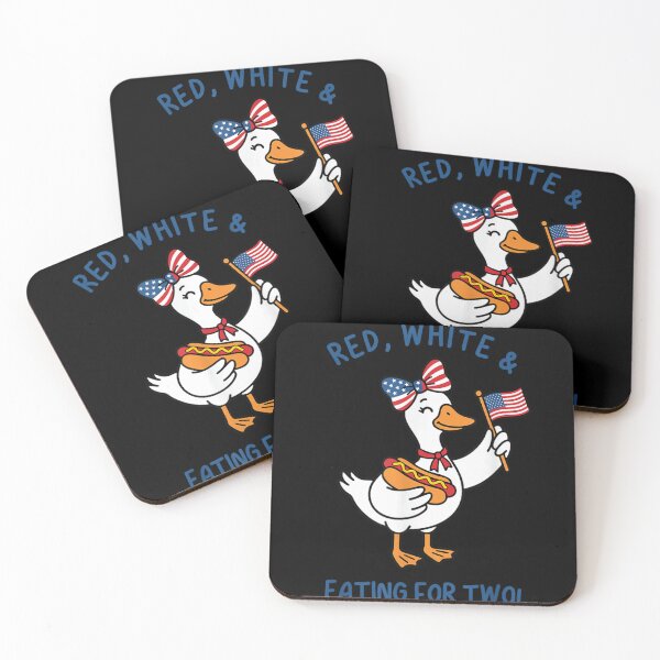 Item preview, Cute Duck Eating Hot Dog Red White And Eating For Two designed and sold by WilliaMaler.