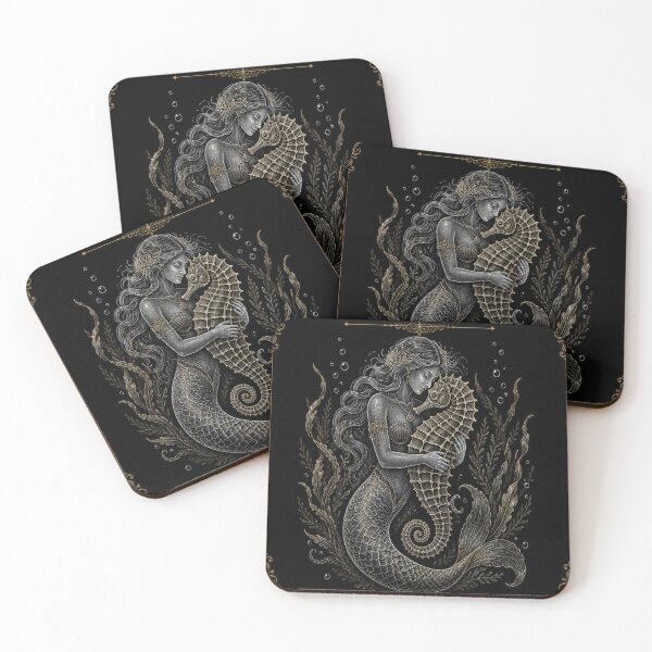 Item preview, Mermaid Seahorse Dark Academia Engraving designed and sold by SunnyDesign82.