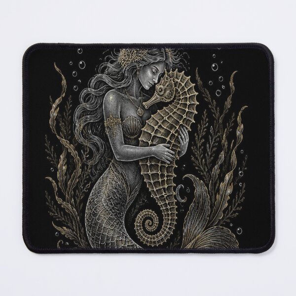 Item preview, Mermaid Seahorse Dark Academia Engraving designed and sold by SunnyDesign82.