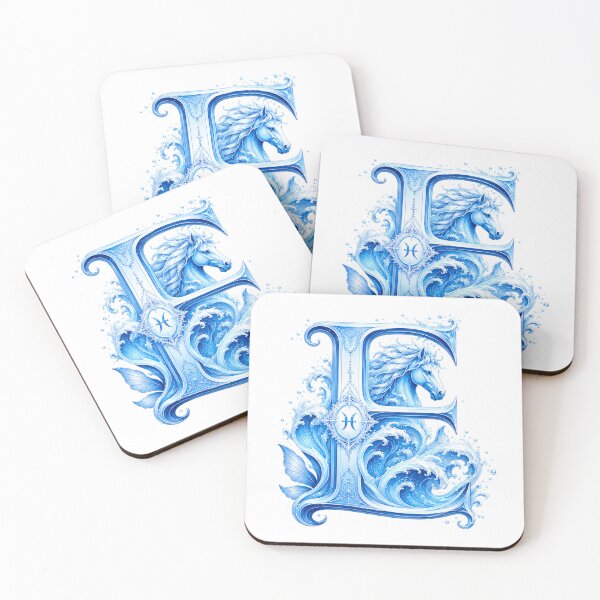 Item preview, Aqua Equus Horse-Pisces Letter E designed and sold by BlissBlvdShop.