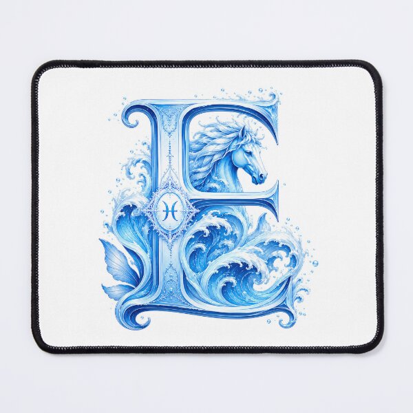 Item preview, Aqua Equus Horse-Pisces Letter E designed and sold by BlissBlvdShop.