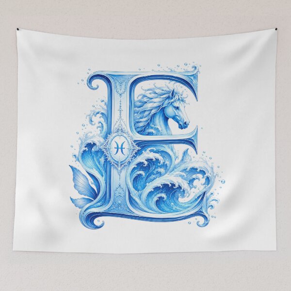 Item preview, Aqua Equus Horse-Pisces Letter E designed and sold by BlissBlvdShop.