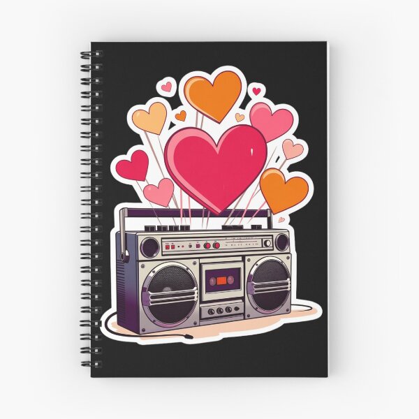 Item preview, Vintage Silver Boombox Sticker with Retro Orange and Pink Hearts designed and sold by GeekStickerLab.