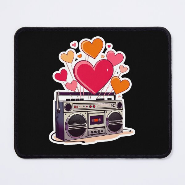 Item preview, Vintage Silver Boombox Sticker with Retro Orange and Pink Hearts designed and sold by GeekStickerLab.