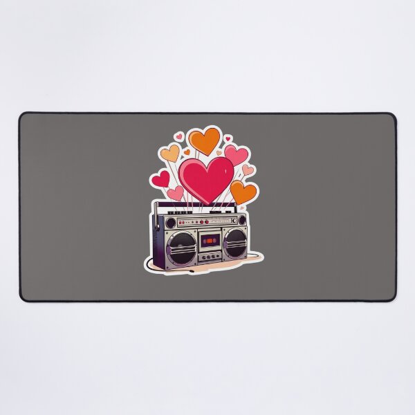 Item preview, Vintage Silver Boombox Sticker with Retro Orange and Pink Hearts designed and sold by GeekStickerLab.