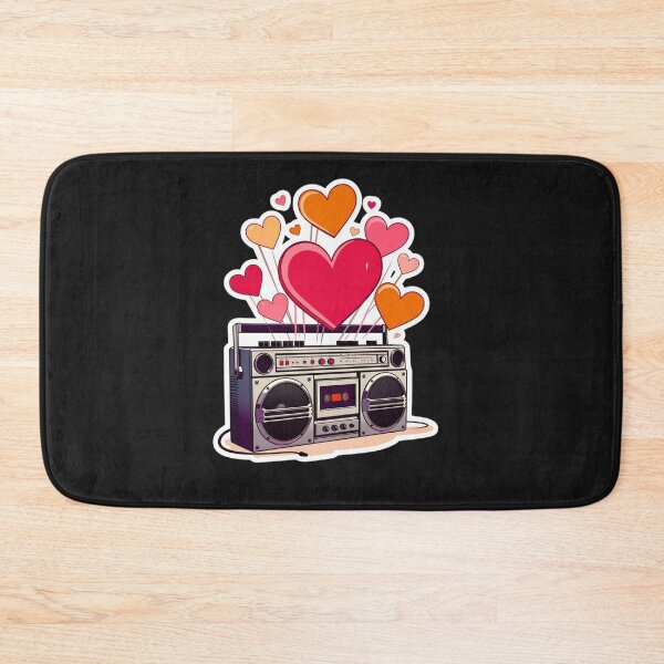Item preview, Vintage Silver Boombox Sticker with Retro Orange and Pink Hearts designed and sold by GeekStickerLab.