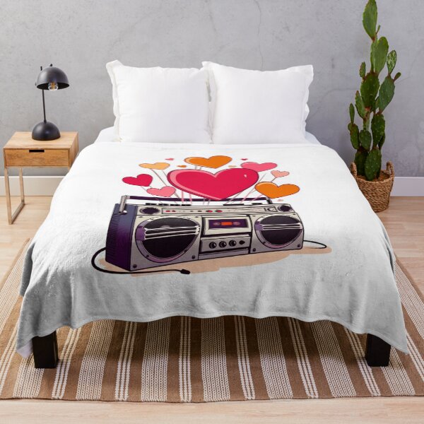 Item preview, Vintage Silver Boombox Sticker with Retro Orange and Pink Hearts designed and sold by GeekStickerLab.