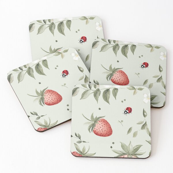 Item preview, Vintage Cottagecore Strawberry Ladybug Botanical Pattern designed and sold by THE RILONA.