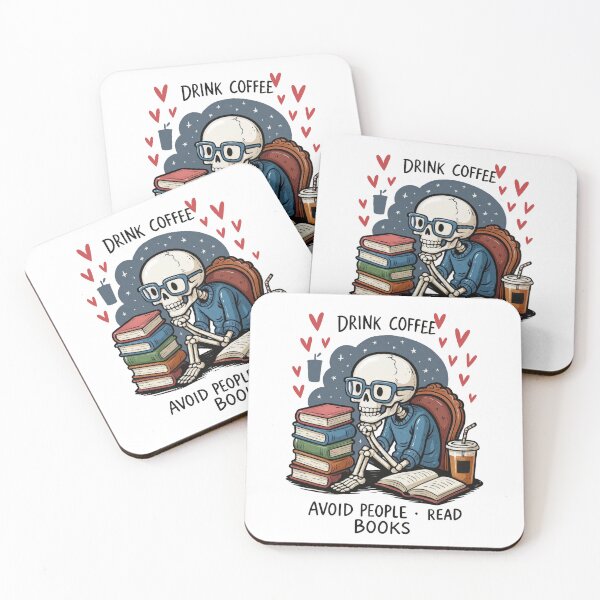 Item preview, Drink Coffee Avoid People Read Books Skeleton designed and sold by NightSpell.