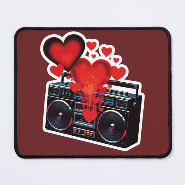 Item preview, Edgy Black Boombox Sticker with Glowing Red Valentine Hearts designed and sold by GeekStickerLab.