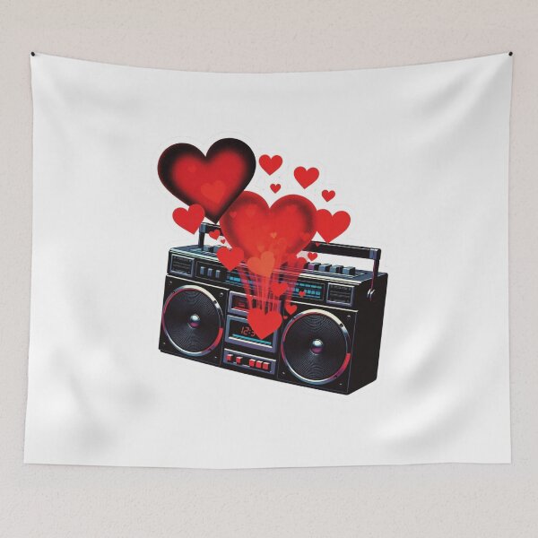 Item preview, Edgy Black Boombox Sticker with Glowing Red Valentine Hearts designed and sold by GeekStickerLab.