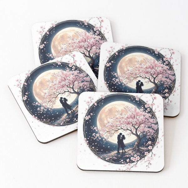 Item preview, Anime Couple Under Cherry Blossom Tree Celestial Moon Art designed and sold by Do-It-Over.