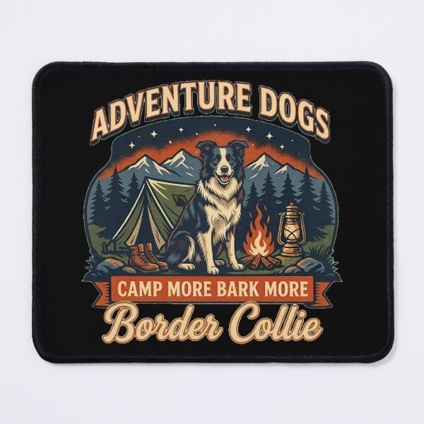 Item preview, Adventure Dogs – Camp More Bark More | Border Collie Vintage Camping designed and sold by No Excuses Supply.