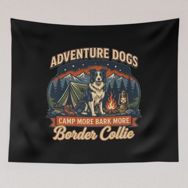 Item preview, Adventure Dogs – Camp More Bark More | Border Collie Vintage Camping designed and sold by No Excuses Supply.