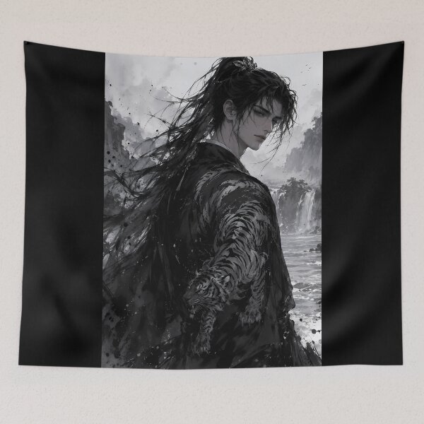 Item preview, Ink Wash Warrior with White Tiger | Wuxia Character Art designed and sold by ManJiangHong.